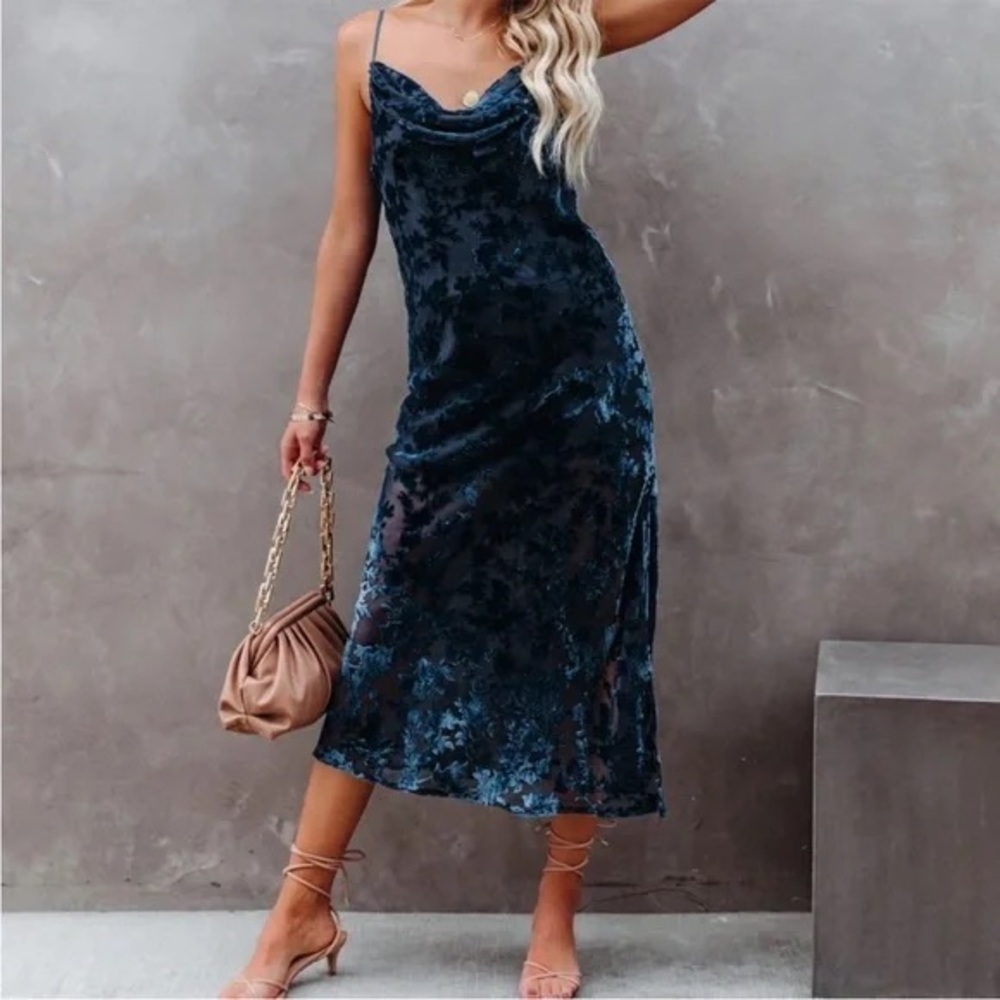 Vici Velvet Tobia Blue Midi Slip Dress